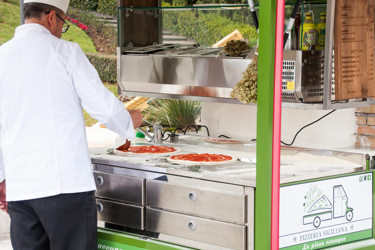 Ape verde pistacchio pizzeria siciliana, lo street food per eventi